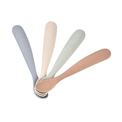 Набор из четырех силиконовых ложек Beaba 4М+ в блистерной упаковке SET OF 4 1ST AGE SILIC SPOONS NAT