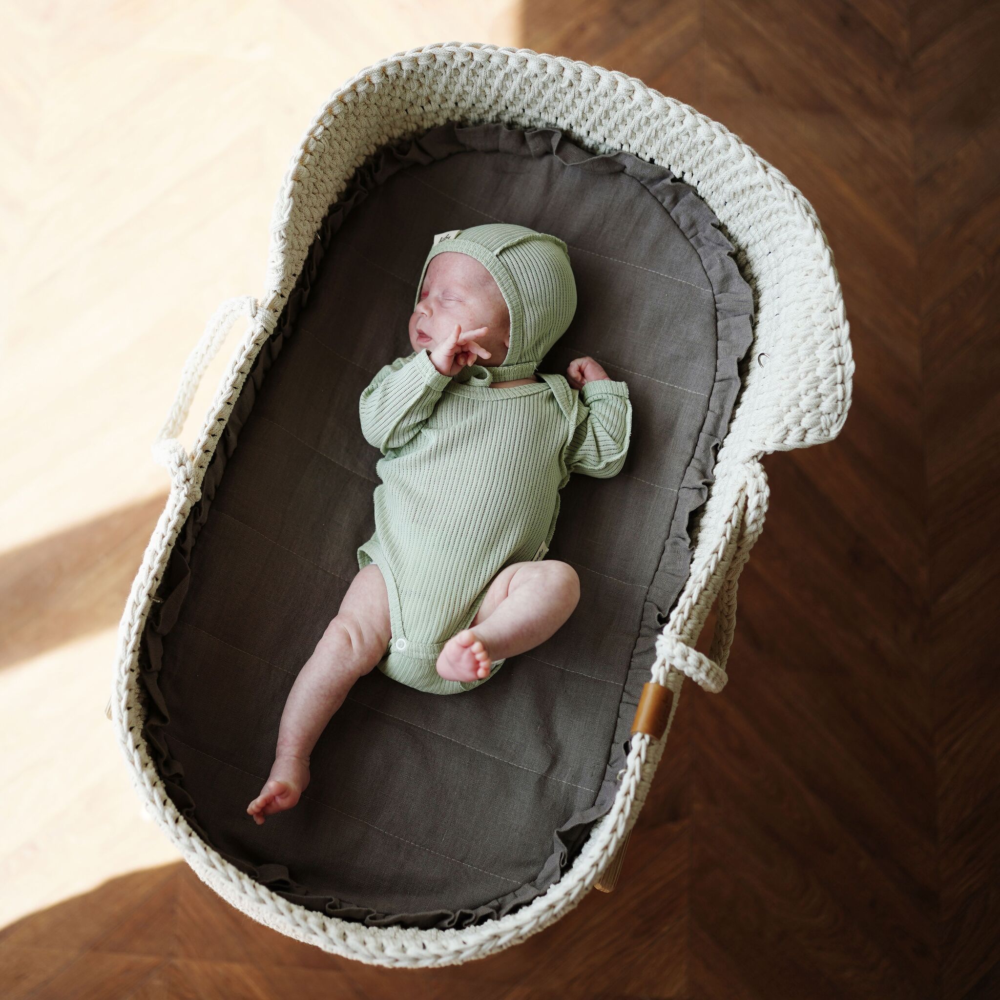 Боди с длинным рукавом BUNGLY "Шалфей" из хлопка в рубчик 0-3м 5