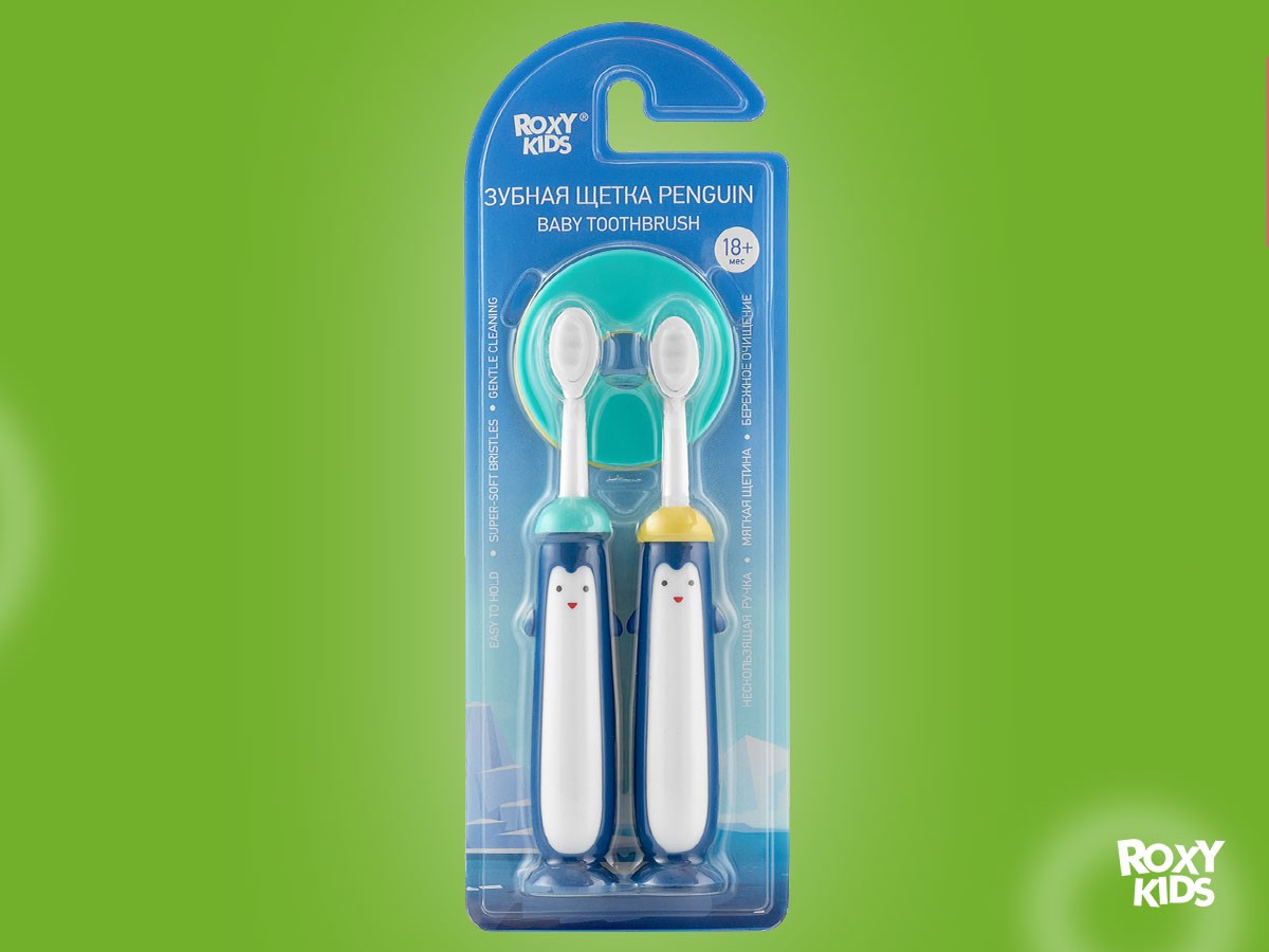 baby_toothbrush_penguin_blue_yellow_5863019f24 Зубная щетка для детей Roxy Kids Пингвин ультрамягкая 10000 щетинок, 2шт. 9