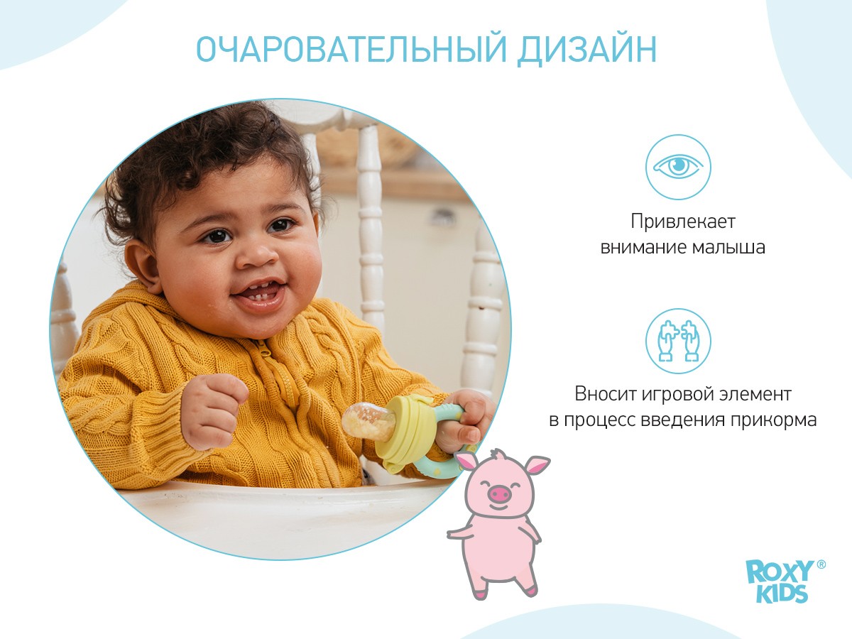 nibler_piggy_mint_a7a13dbd94 Ниблер Roxy Kids для прикорма с силиконовой сеточкой Piggy 7