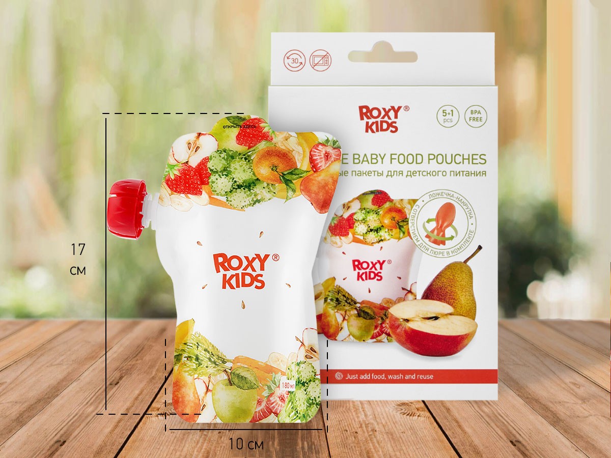 reusable_baby_food_pouches_557d494434 Пакеты Roxy Kids для хранения фруктового пюре 5 шт., с ложечкой 5